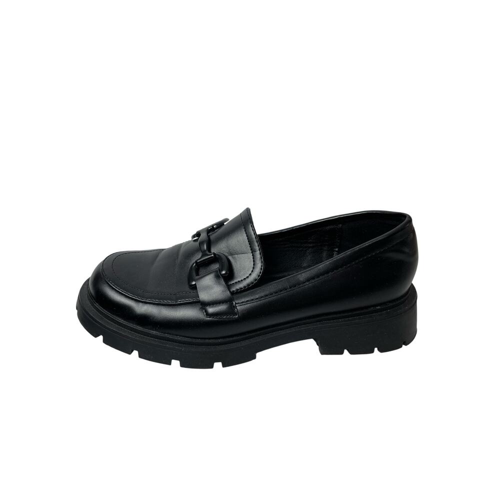 Vera Creation Black Vegan Leather Round Toe Chunky Platform Loafer Shoes 7 1/2